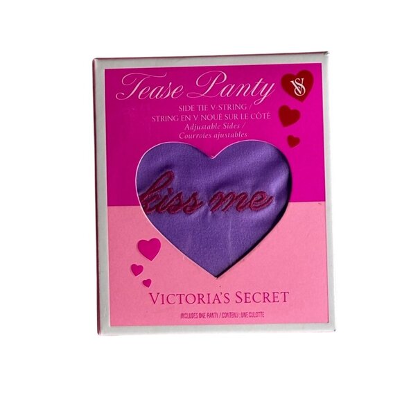Victorias Secret- Side "V"String KISS ME Tease Panty Purple Pink One Size - Picture 1 of 6